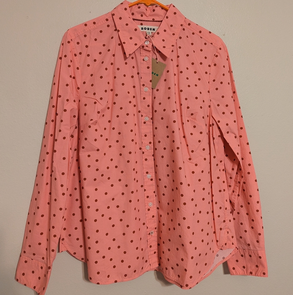 Boden Pink Polka Dot Button Down Shirt - Picture 4 of 10